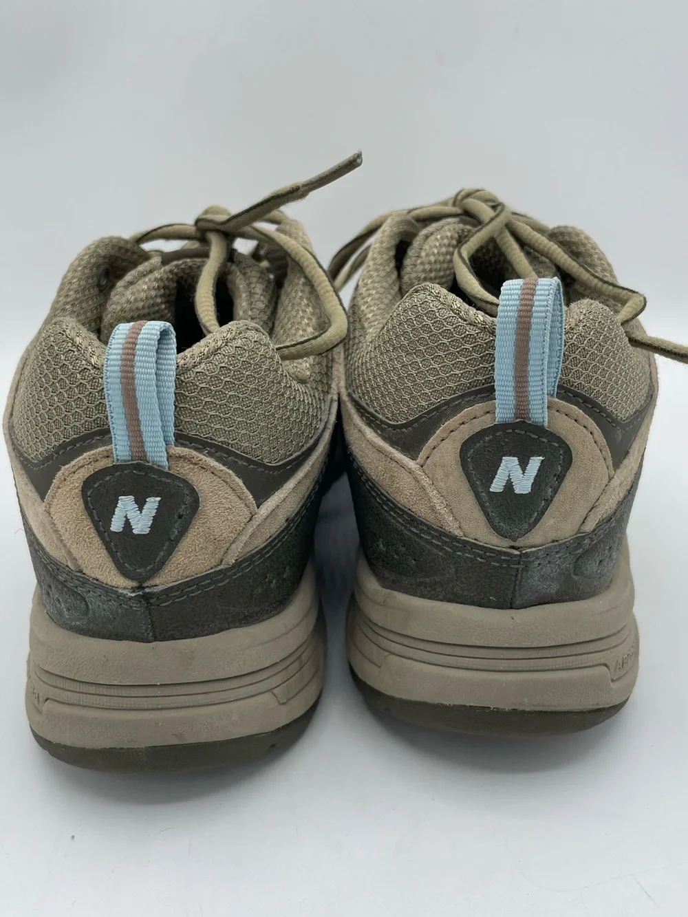 New Balance 759 Country Trail Walking Taupe Suede Athletic Sneakers Blue Trim